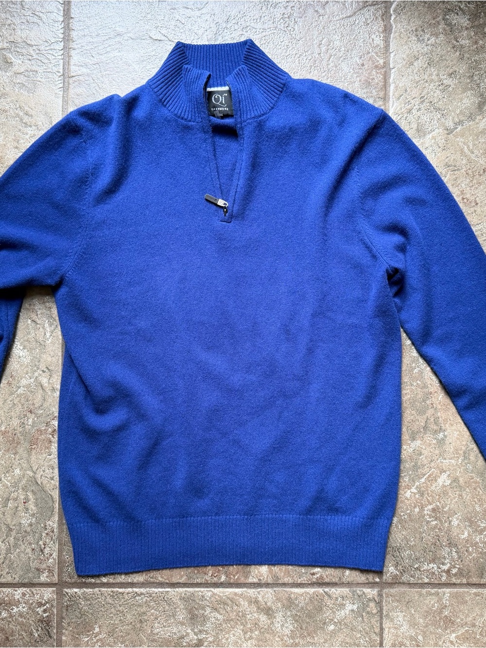 Qi Cashmere Men's Royal Blue 100% Cashmere Quarter Zip Sweater Size Large
